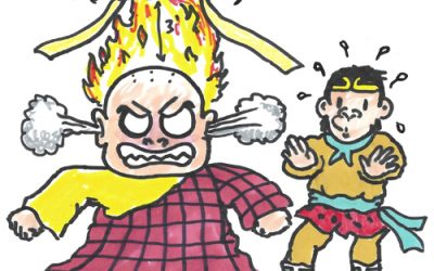 火冒三丈 ( huǒ mào sān zhàng )：